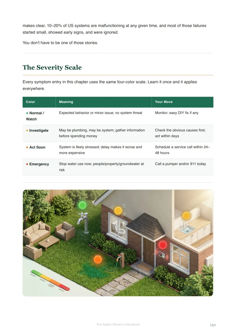 Handbook page 150 — the four-level severity scale for septic symptoms