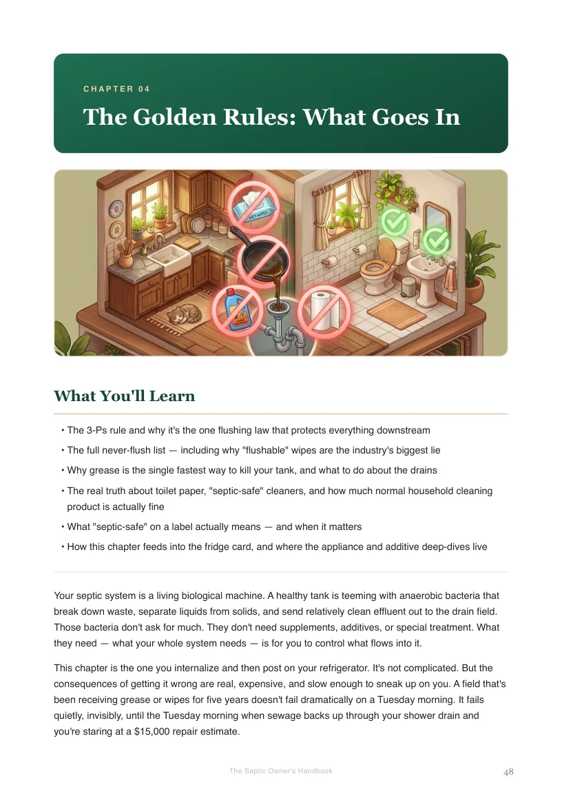 Handbook page 48 — Chapter 4, The Golden Rules: what goes in, and what never should