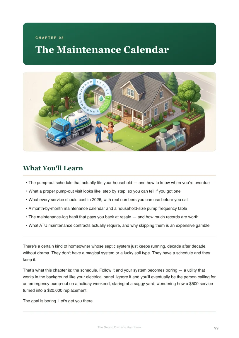 Handbook page 99 — Chapter 8, The Maintenance Calendar